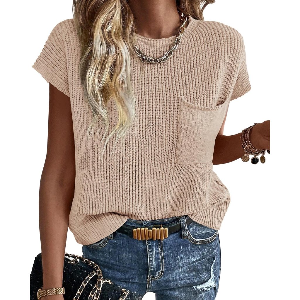 Short Sleeve Sweater For Women Spring Summer Tops Casual Sweater Vest Cotton Kni